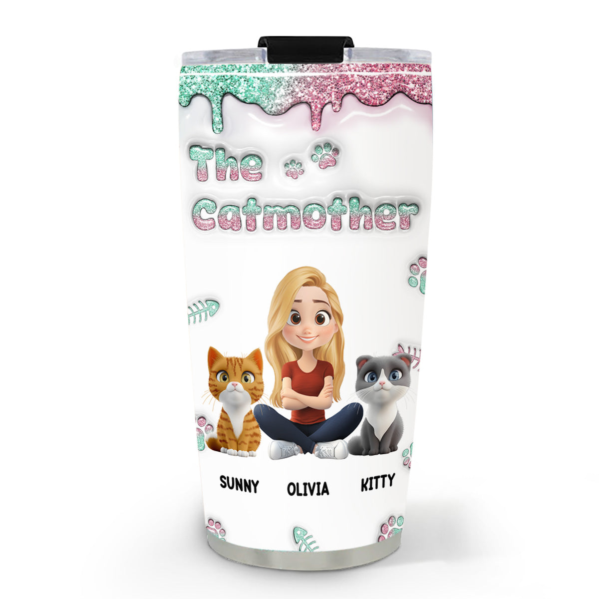 Custom Christmas Birthday Gifts For Cat Mom, Cat Lovers • The Catmother Ver 2 - Personalized 3D Inflated Effect Tumbler