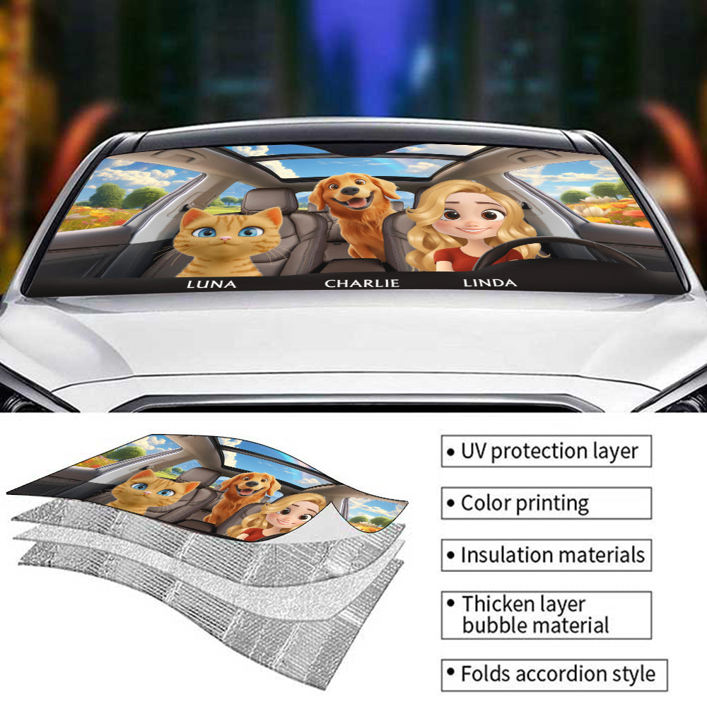 Custom Christmas Birthday Gifts Car Accessories for Pet Parents • Life Is Better With My Pets - Personalized Car Sunshade