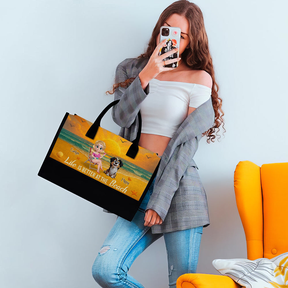 Life Is Better At The Beach With Pet Cartoonize - Personalized Canvas Tote Bag