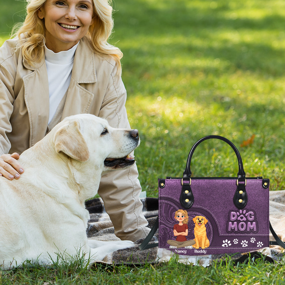 Storybook Cartoon Dog Mom - Personalized Leather Bag