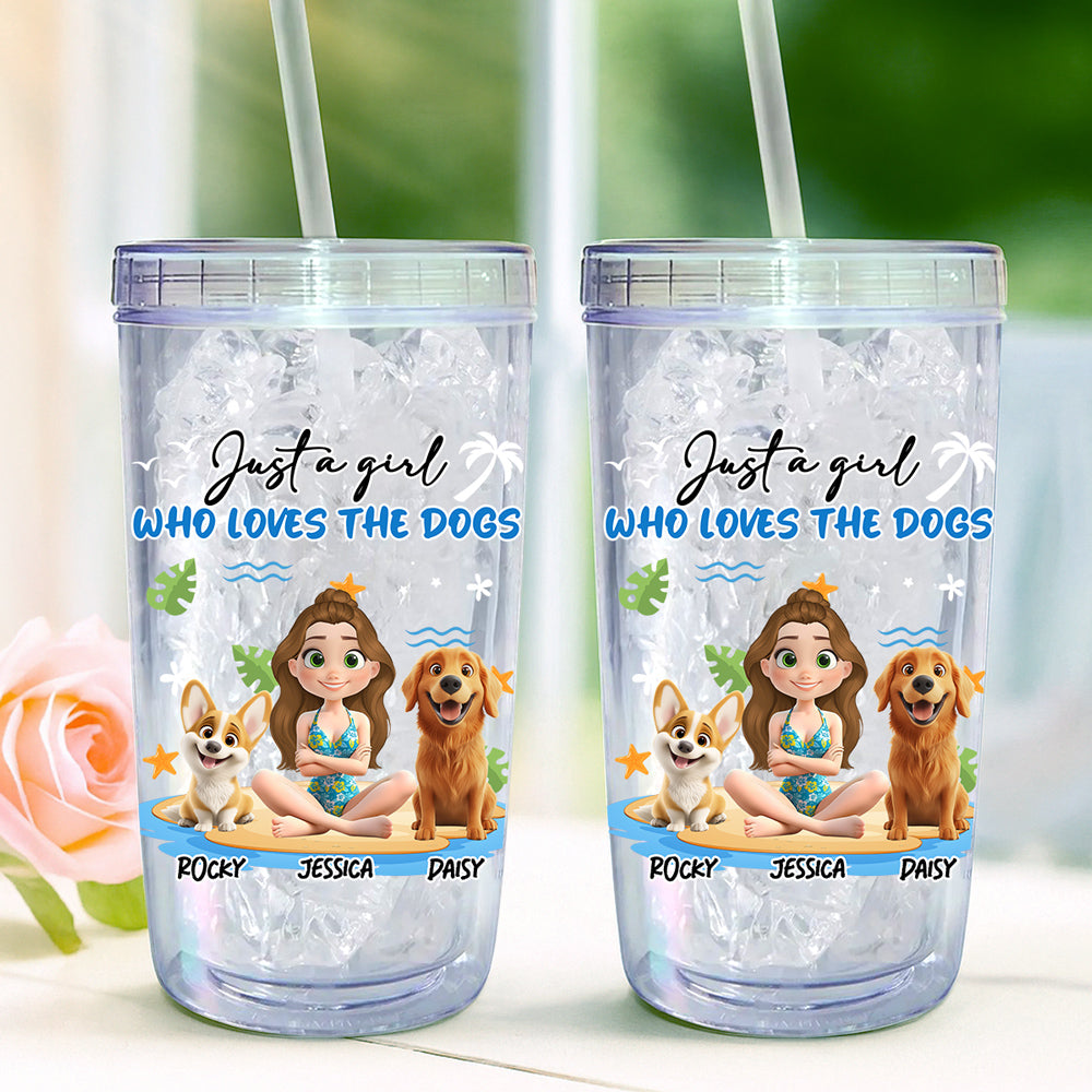 Custom Christmas Birthday Gifts For Dog Mom, Dog Lovers • A Girl Who Loves Dog - Personalized 14oz Plastic Tumbler