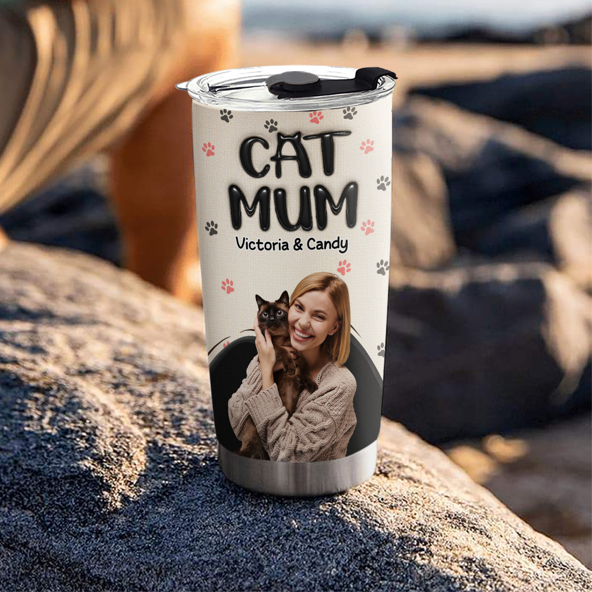 Custom Photo Christmas Birthday Gifts For Cat Mom, Cat Lovers • Mom Love Cat The Most Photo - Personalized 3D Inflated Effect Tumbler