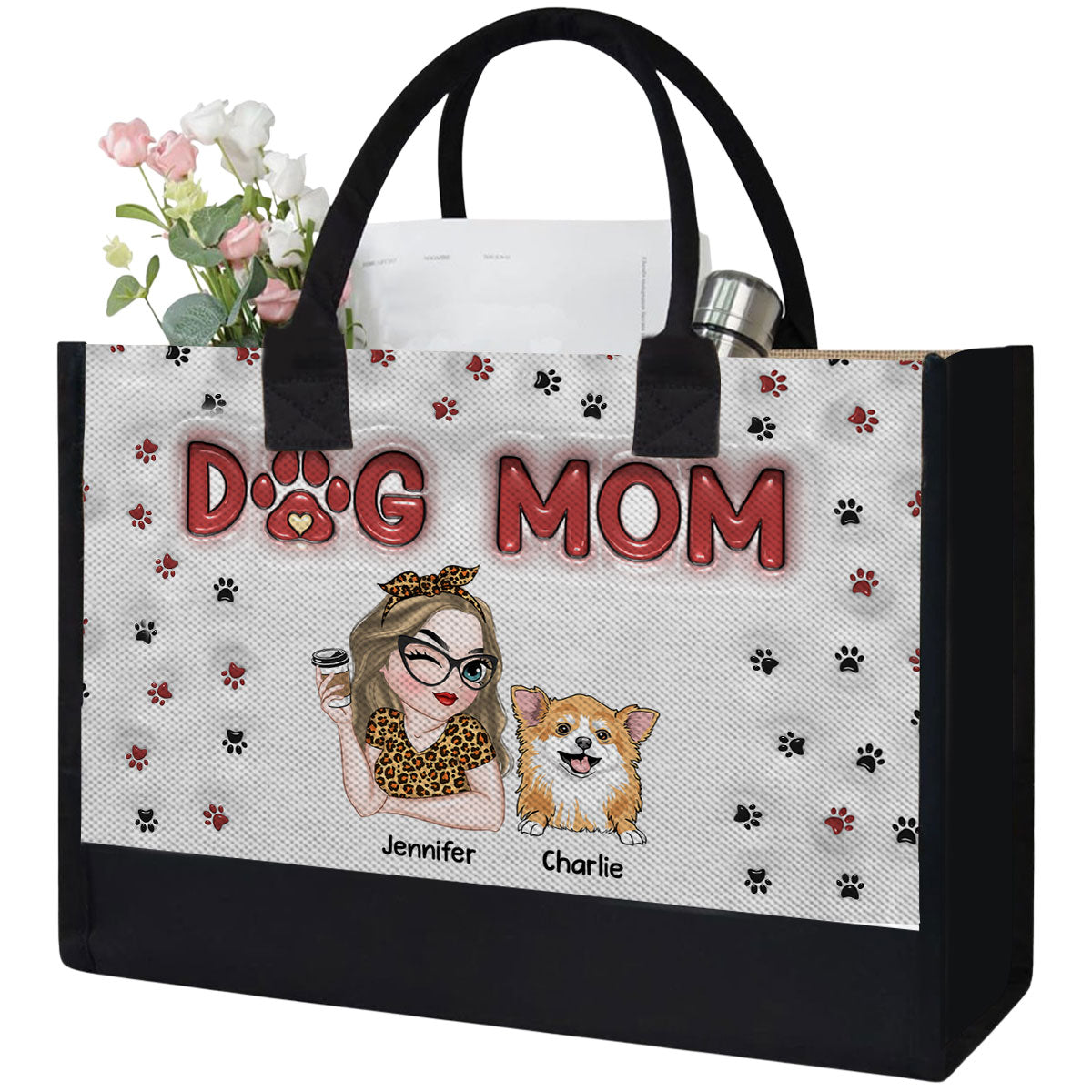 Lovely Dog Mom Bag - Personalized 3D Inflated Effect Canvas Tote Bag