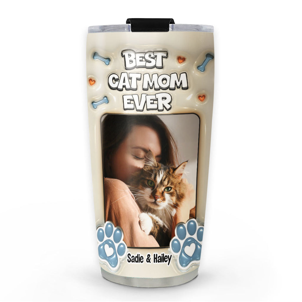 Custom Photo Mother's day Birthday Gifts For Cat Mom, Cat Lovers • Proud Lovely Cat Mom Photo - Personalized 3D Inflated Effect Tumbler