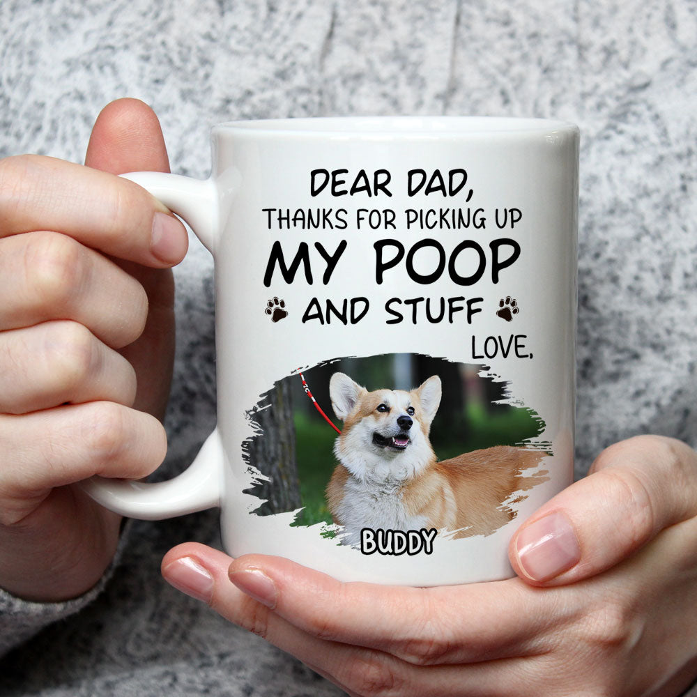 Custom Photo Christmas Birthday Gifts For Dog Lovers • Picking Up My Poop Cartoon Photo - Personalized Coffee Mug