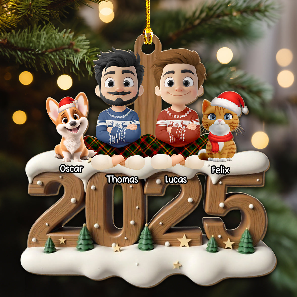 Together With Them This Year Onwards - Personalized 3D Effect Wood Ornament