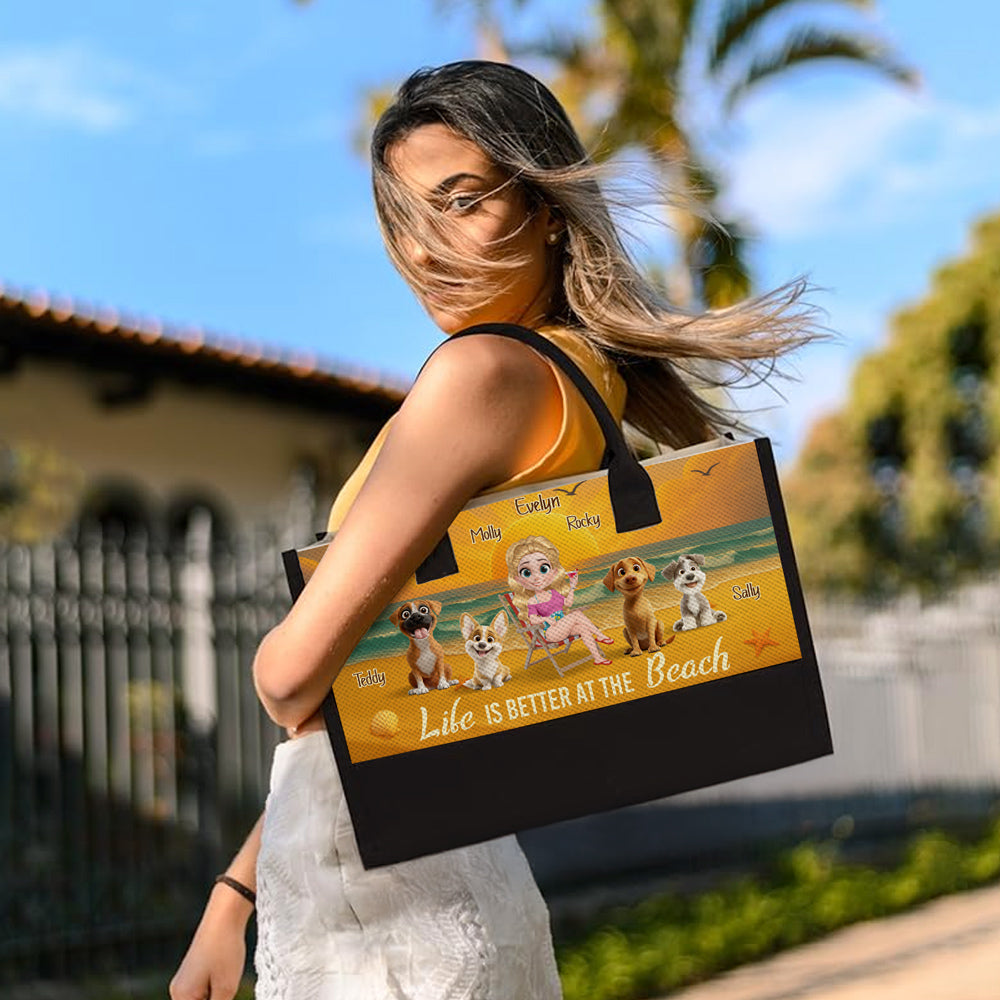 Life Is Better At The Beach With Pet Cartoonize - Personalized Canvas Tote Bag