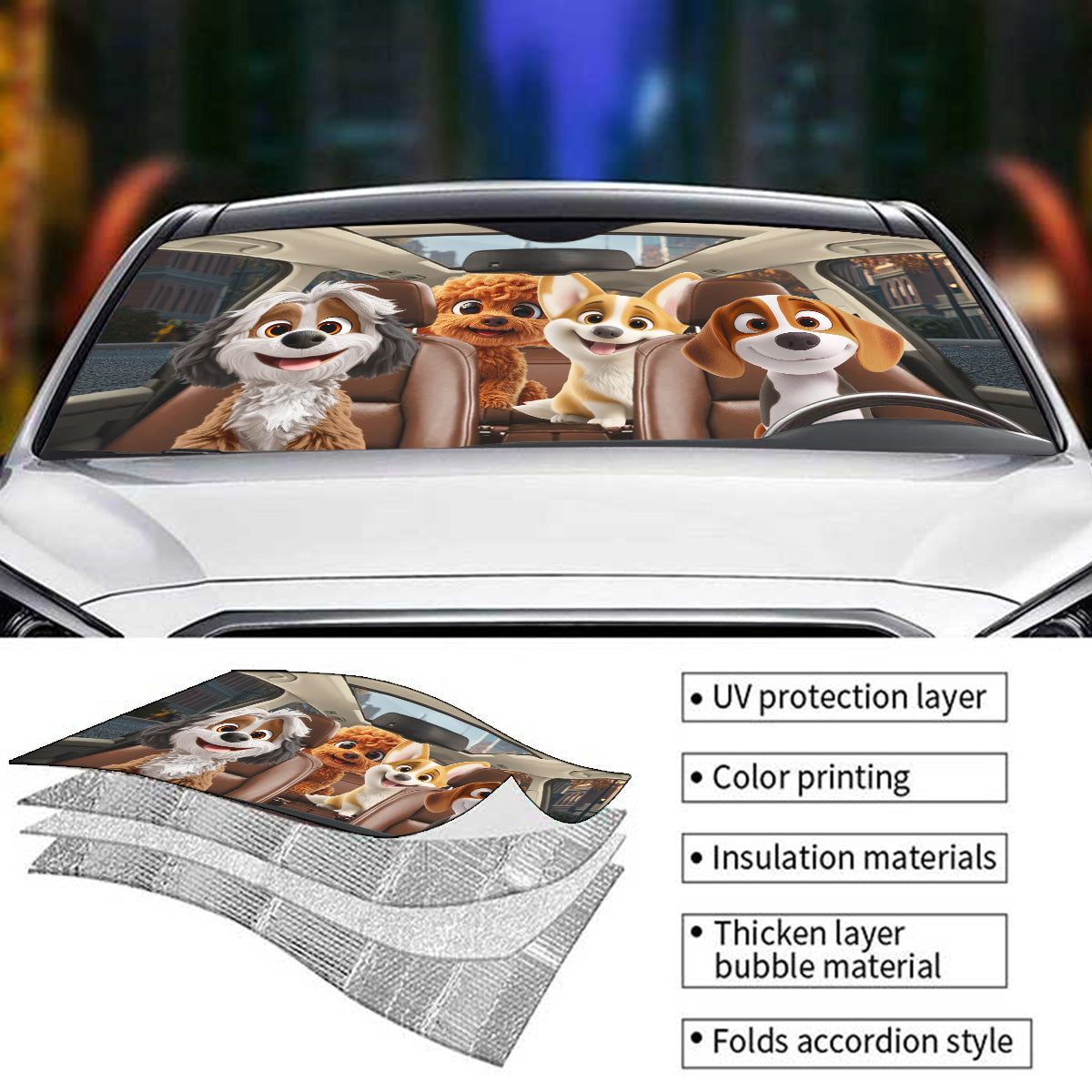 Dog Drives Car - Personalized Car Sunshade