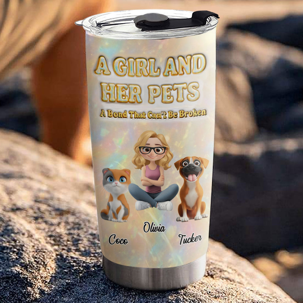 Custom Christmas Birthday Gifts For Pet Mom, Pet Lovers • A Girl And Her Pet Pearl - Personalized 3D Inflated Effect Tumbler
