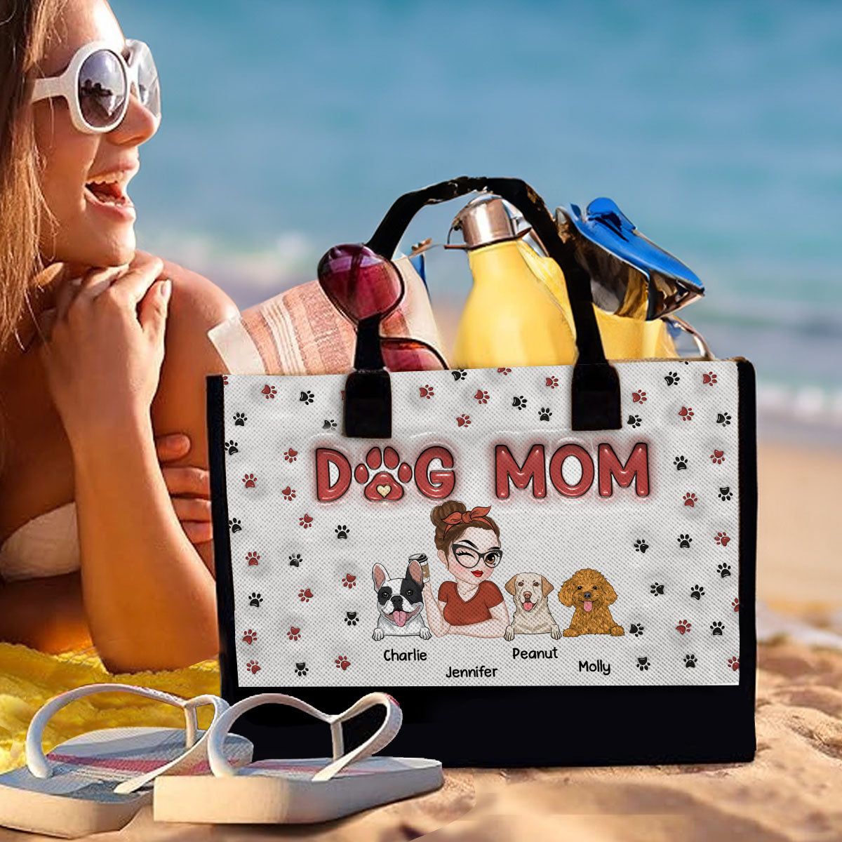 Lovely Dog Mom Bag - Personalized 3D Inflated Effect Canvas Tote Bag