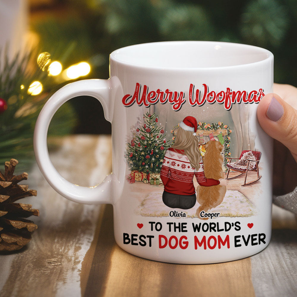 Custom Mother's day Birthday Gifts For Dog Mom, Dog Lovers • Merry Woofmas To Best Dog Mom - Personalized Coffee Mug
