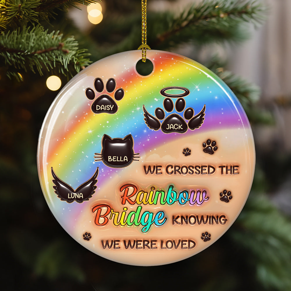Custom Christmas Memorial Sympathy Gifts For Dogs, Cats • I Wish The Rainbow Bridge Had Visiting Hours - Personalized 3D Inflated Effect Ceramic Ornament