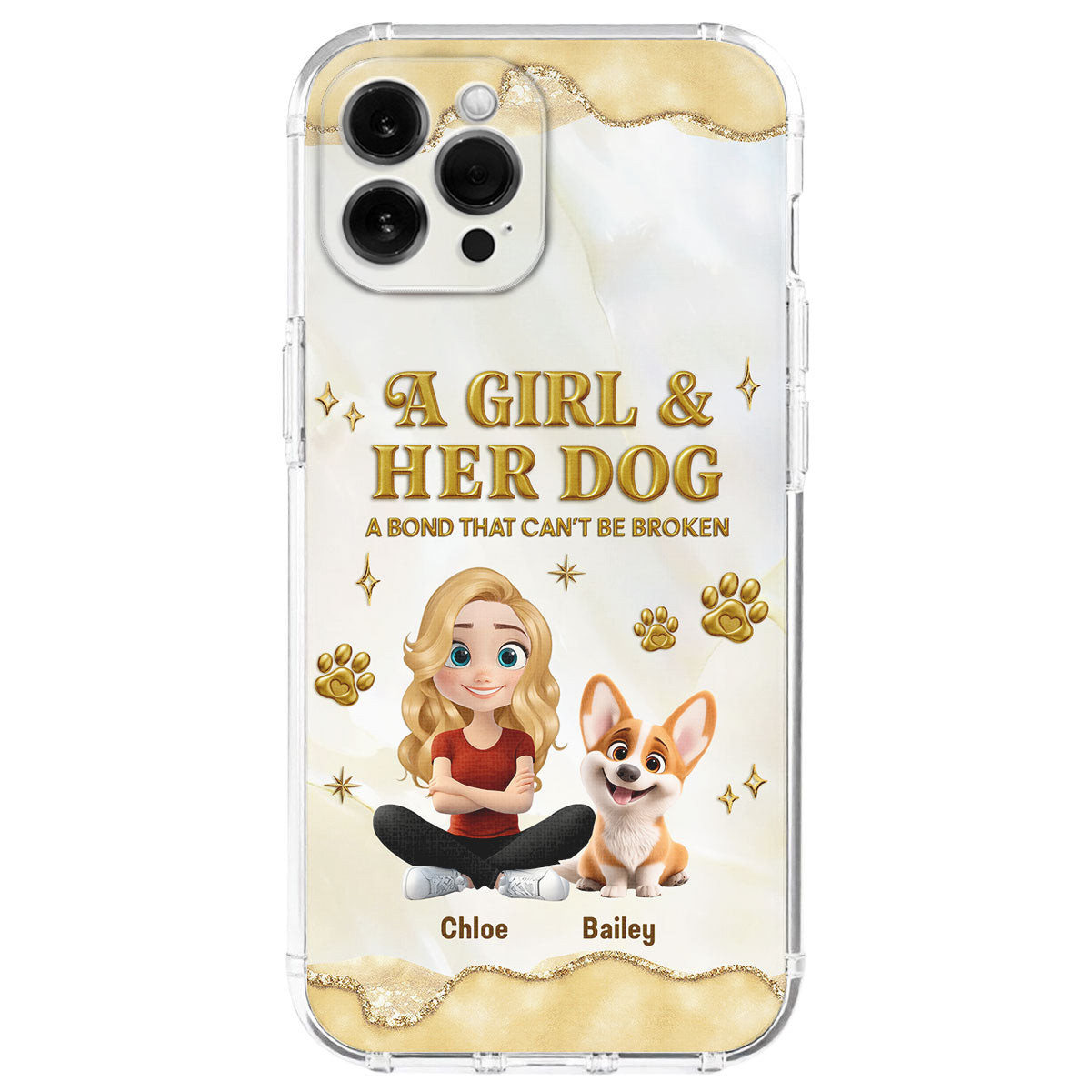 Girl And Dog Yellow - Personalized 3D Effect Phone Case