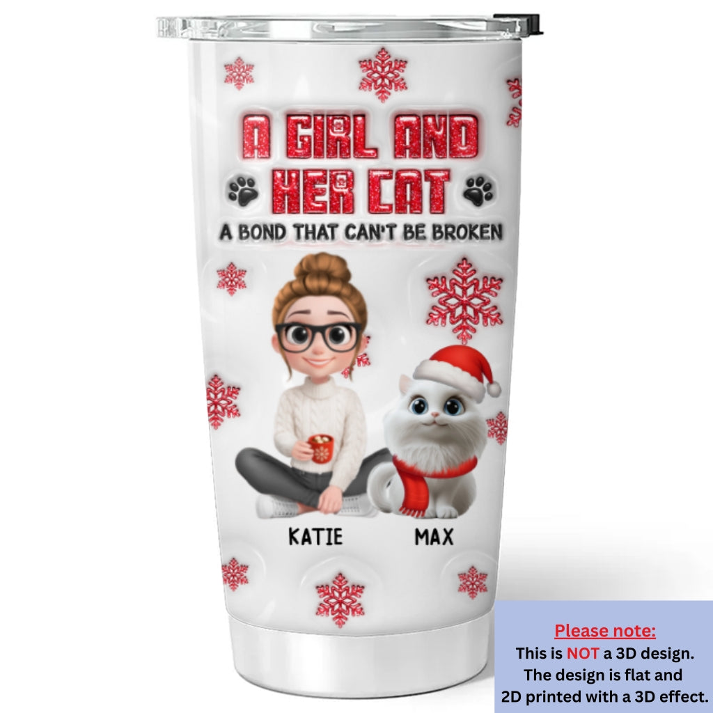 Custom Christmas Birthday Gifts For Cat Mom, Cat Lovers • No Space Between Us Cat Ver - Personalized 3D Inflated Effect Tumbler