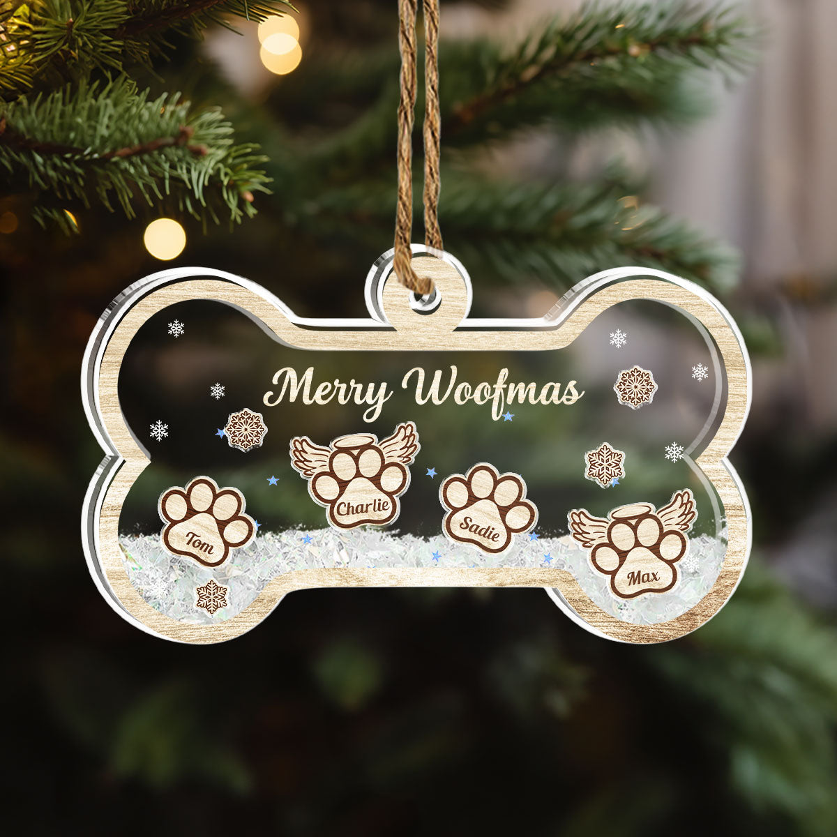 Paw Merry Woofmas - Personalized Acrylic Shaker Ornament