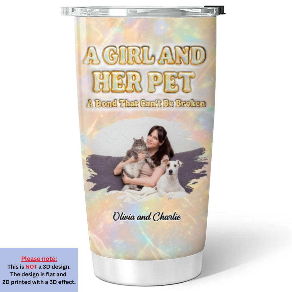 Custom Photo Christmas Birthday Gifts For Pet Mom, Pet Lovers • A Girl And Her Pet Pearl Photo - Personalized 3D Inflated Effect Tumbler