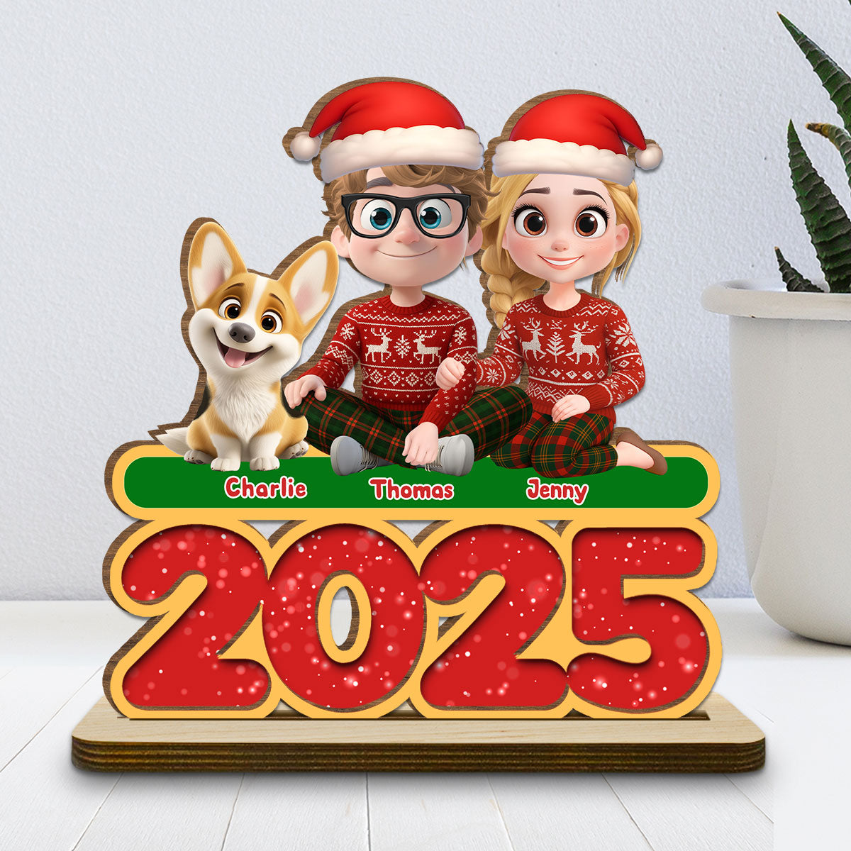 We And Our Dog - Personalized 2-Layer Wood Plaque With Flat Base
