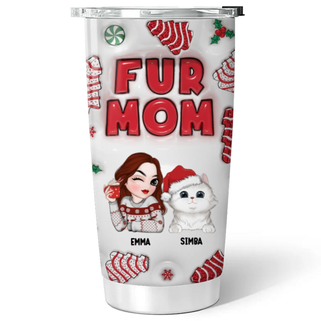 Custom Christmas Birthday Gifts For Pet Lovers • Pet Mom Christmas Cake - Personalized 3D Inflated Effect Tumbler