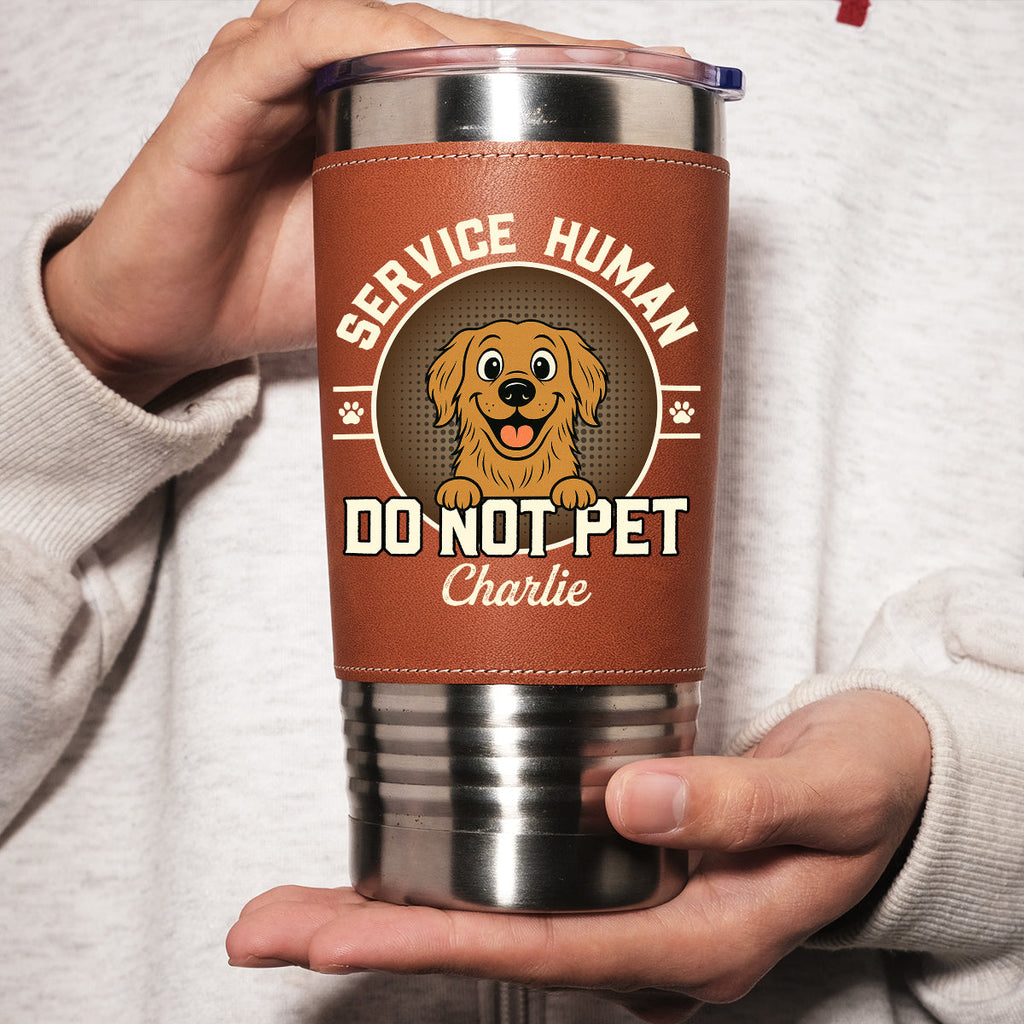 Custom Christmas Birthday Gifts For Dog Lovers • Service Human Logo - Personalized Leather Tumbler