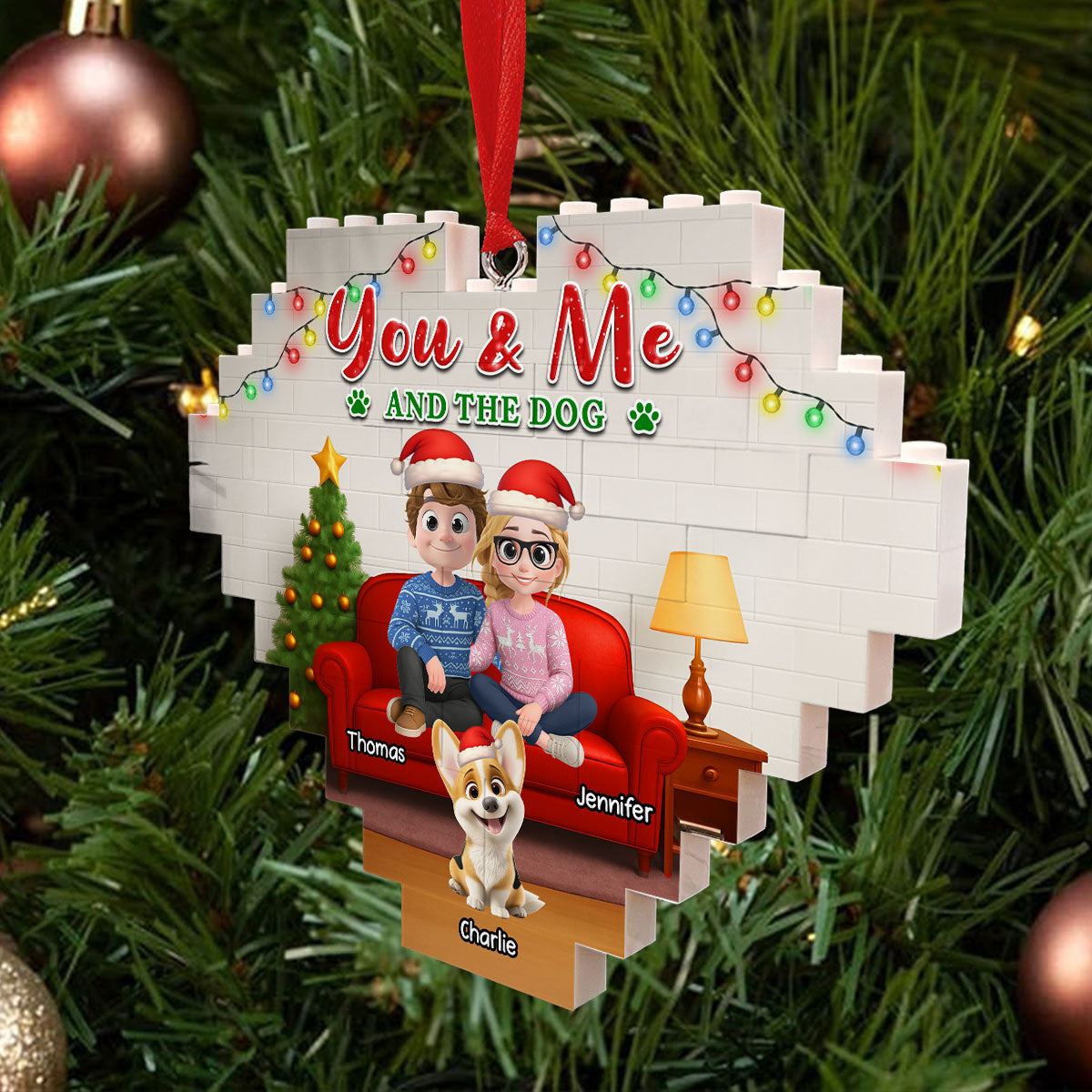 Custom Christmas Decor Home Birthday Gifts For Dog Lovers • In The Same Home - Personalized 3D Effect Heart Puzzle Ornament
