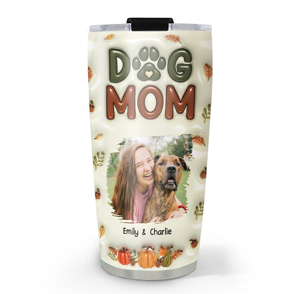 Dog Mom Cartoon Autumn Version Photo - Personalized 3D Inflated Effect Tumbler