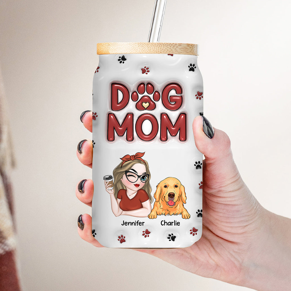 Lovely Dog Mom Mum - Personalized 3D Inflated Effect Glass Can
