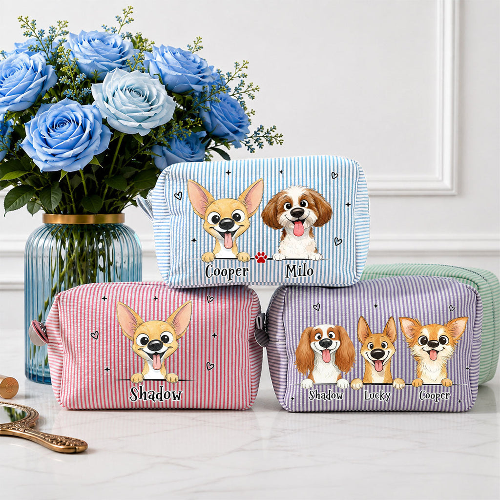 Dog Lover Gift - Personalized Seersucker Print Makeup Bag