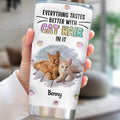 Custom Photo Mother's day Birthday Gifts For Cat Mom, Cat Lovers • Everything Tastes Better With Cat Hair Photo - Personalized 3D Inflated Effect Tumbler