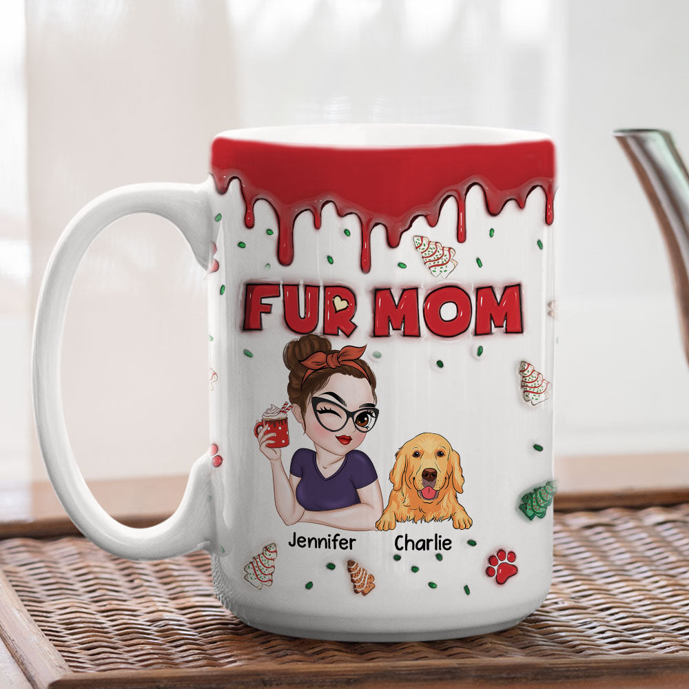 Custom Mother's day Birthday Gifts For Dog Mom, Dog Lovers • Fur Mom Christmas Cake - Personalized 3D Inflated Effect Mug