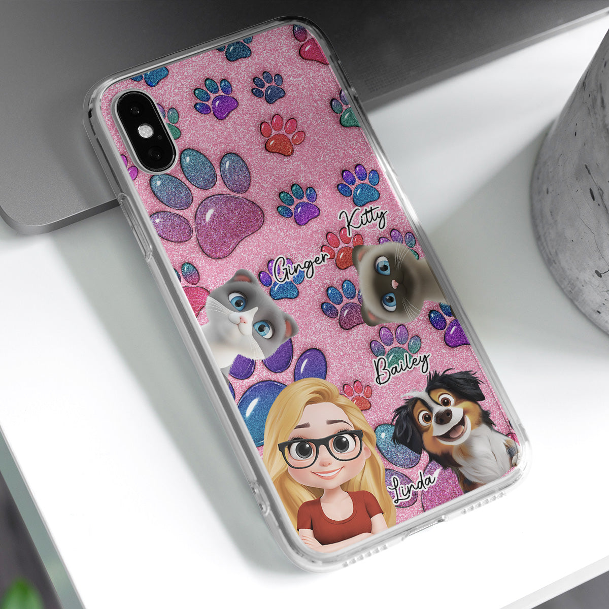Glittery Paw Mom Pet Ver - Personalized Phone Case