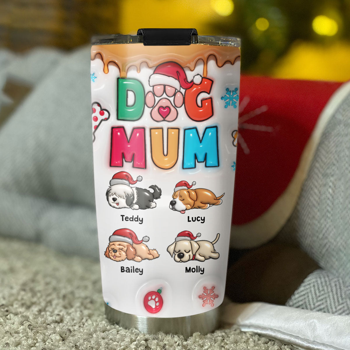 Custom Christmas Birthday Gifts For Pet Lovers • Proud To Be Dog Mom Christmas - Personalized 3D Inflated Effect Tumbler