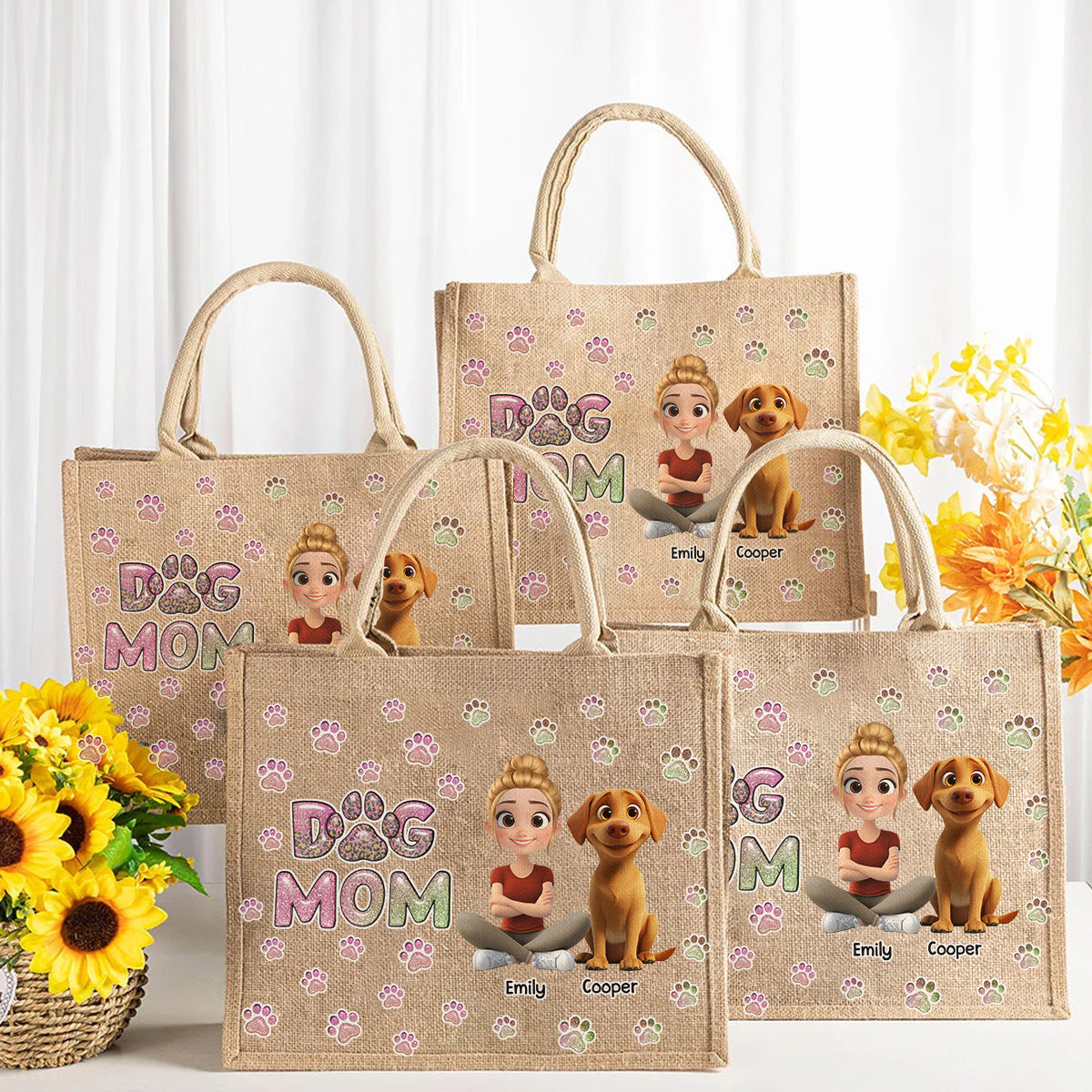 Dog Mom Lovely Chibi - Personalized Jute Tote Bag