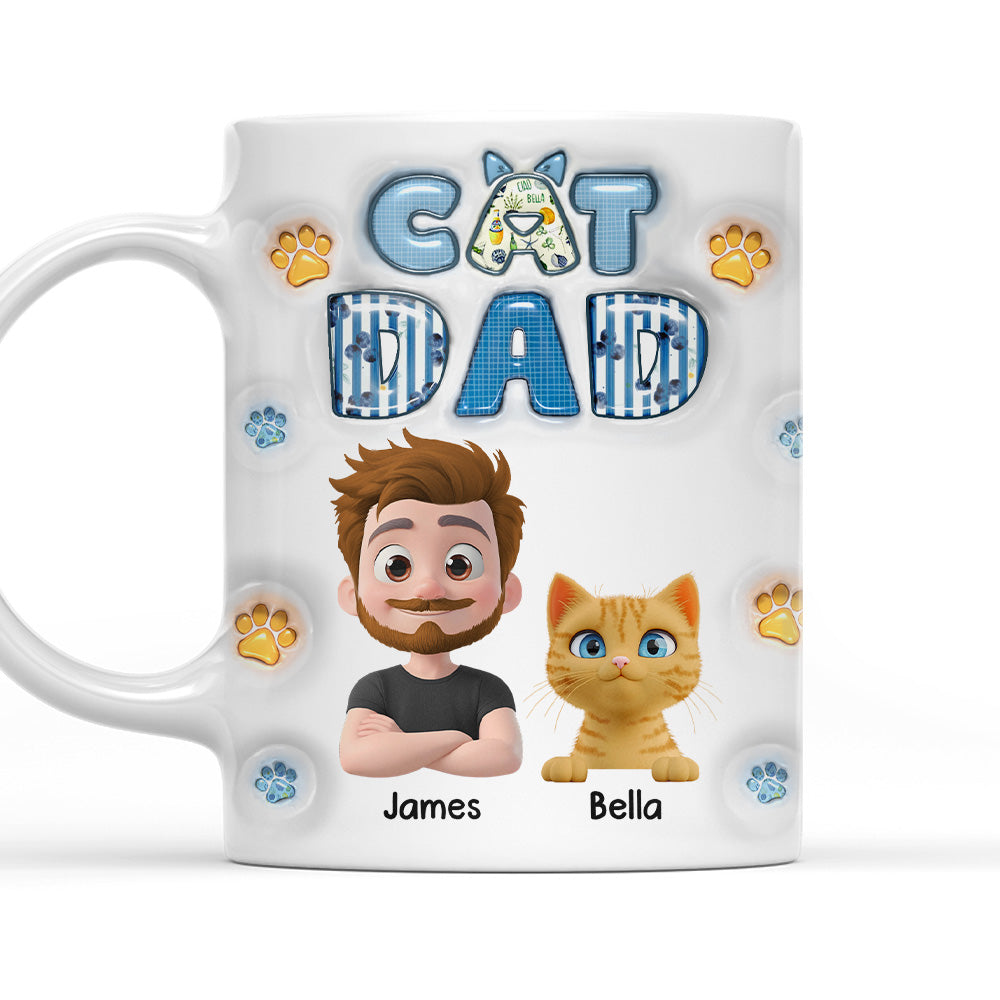 Custom Christmas Birthday Gifts For Cat Dad, Cat Lovers • My Cat Baby On Top Of All - Personalized 3D Inflated Effect Mug