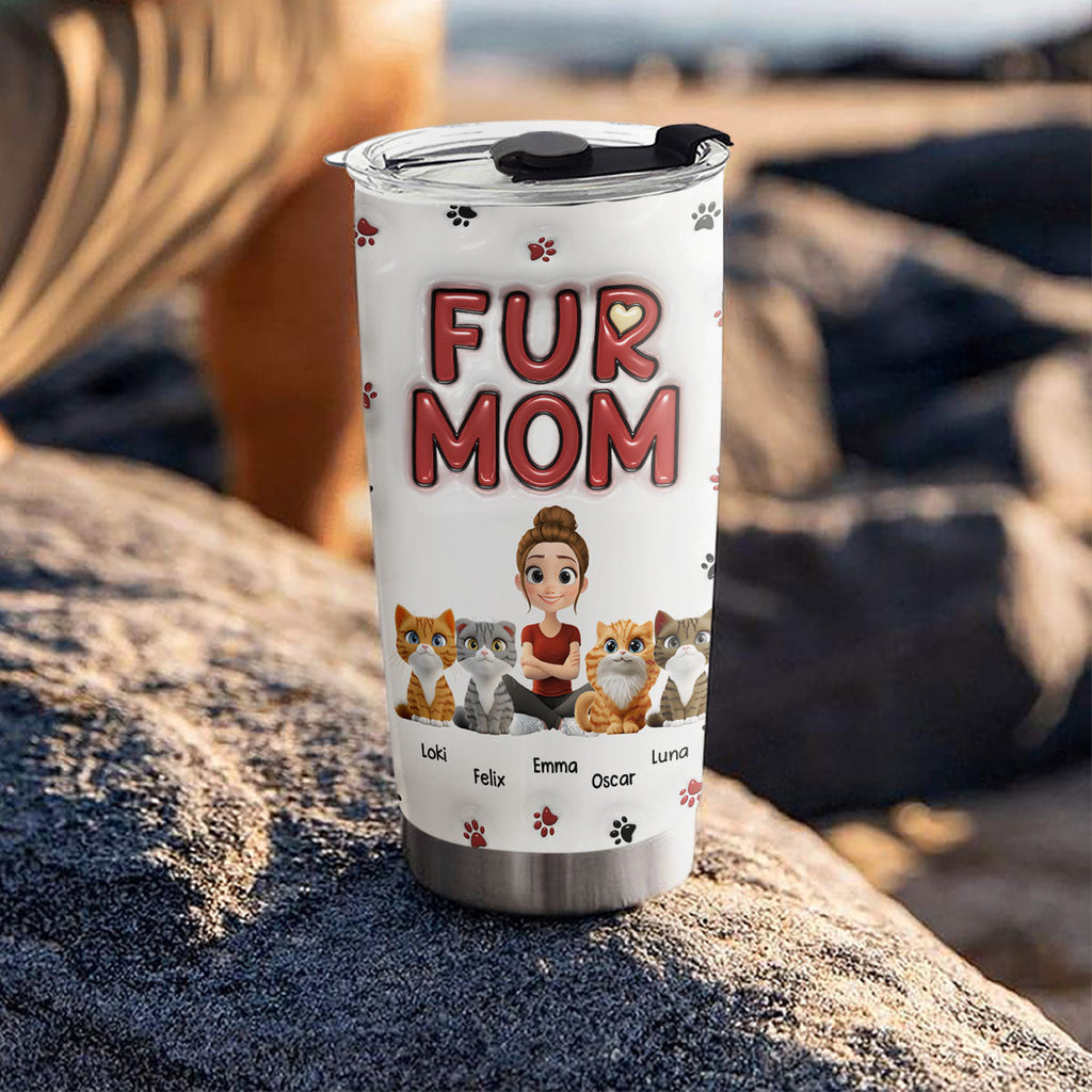Custom Mother's day Birthday Gifts For Pet Mom, Pet Lovers • Lovely Fur Mom New Style - Personalized 3D Inflated Effect Tumbler
