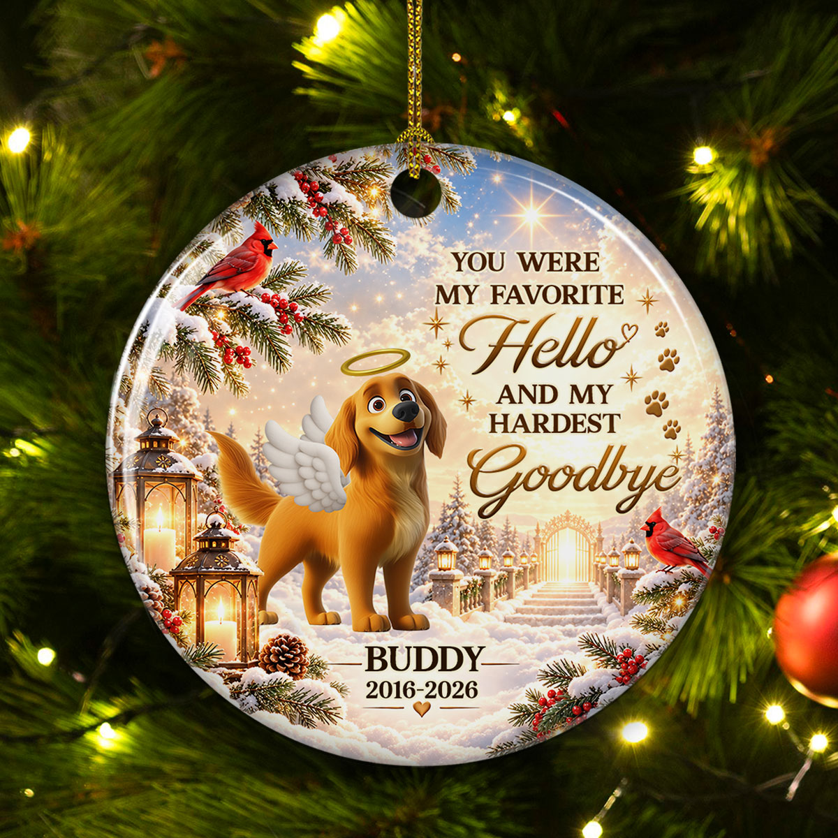 Custom Christmas Decor Home Birthday Gifts For Pet Lovers • Heavenly Paws - Personalized Ceramic Ornament