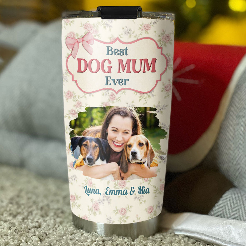 Custom Photo Christmas Birthday Gifts For Dog Mom, Dog Lovers • Coquette Floral Photo - Personalized Tumbler