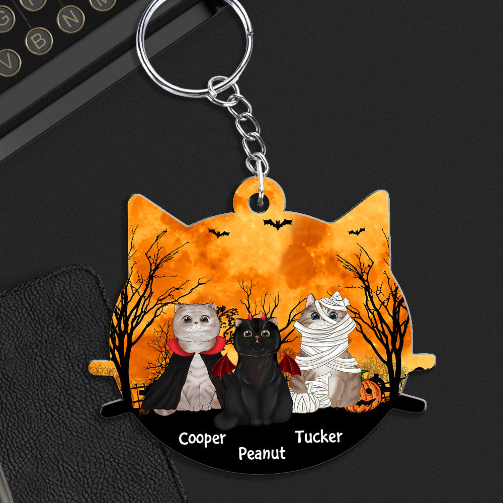 Halloween Cat Face - Personalized Acrylic Keychain