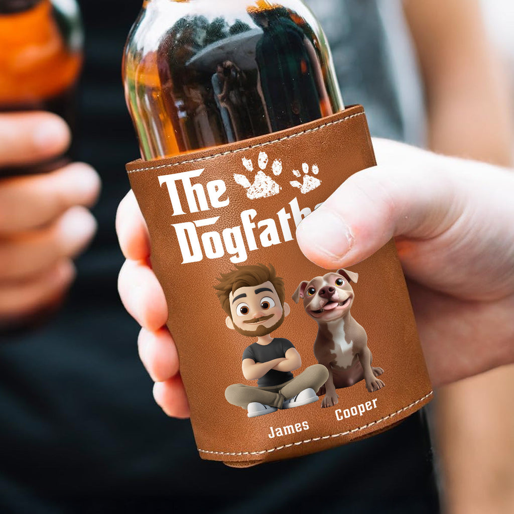 Cool Dog Father - Personalized Leather Can Cooler Holder