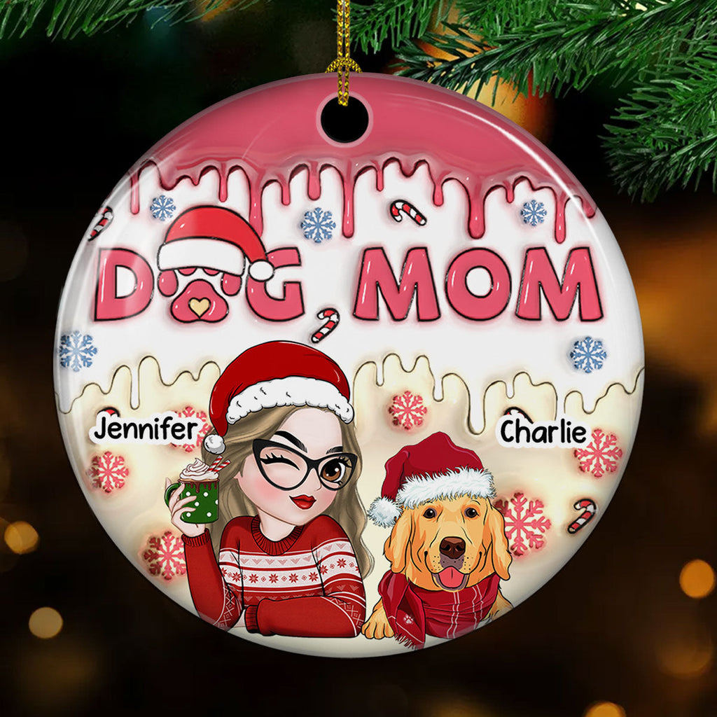 Custom Christmas Decor Home Birthday Gifts For Dog Mom, Dog Lovers • Dog Mom Happy Pawlidays - Personalized 3D Inflated Effect Ceramic Ornament