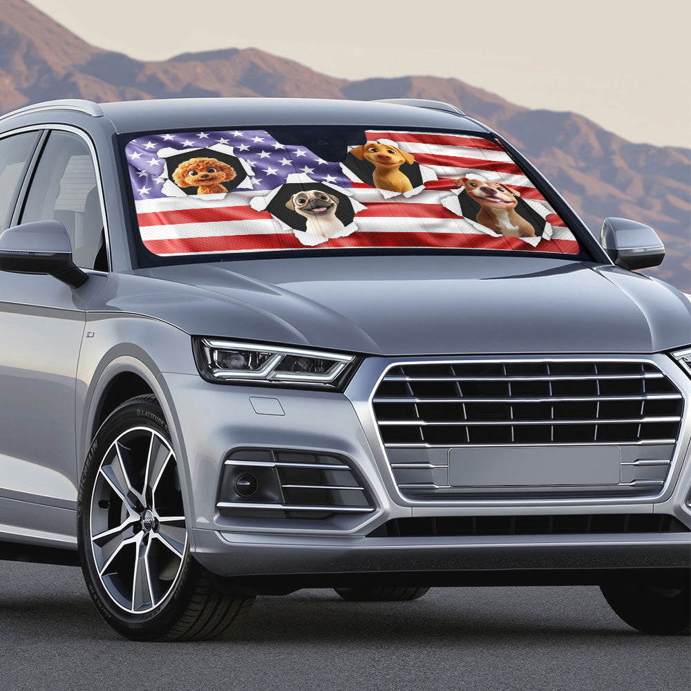 Custom Christmas Birthday Gifts Car Accessories for Dog Parents • God Bless America - Personalized Car Sunshade