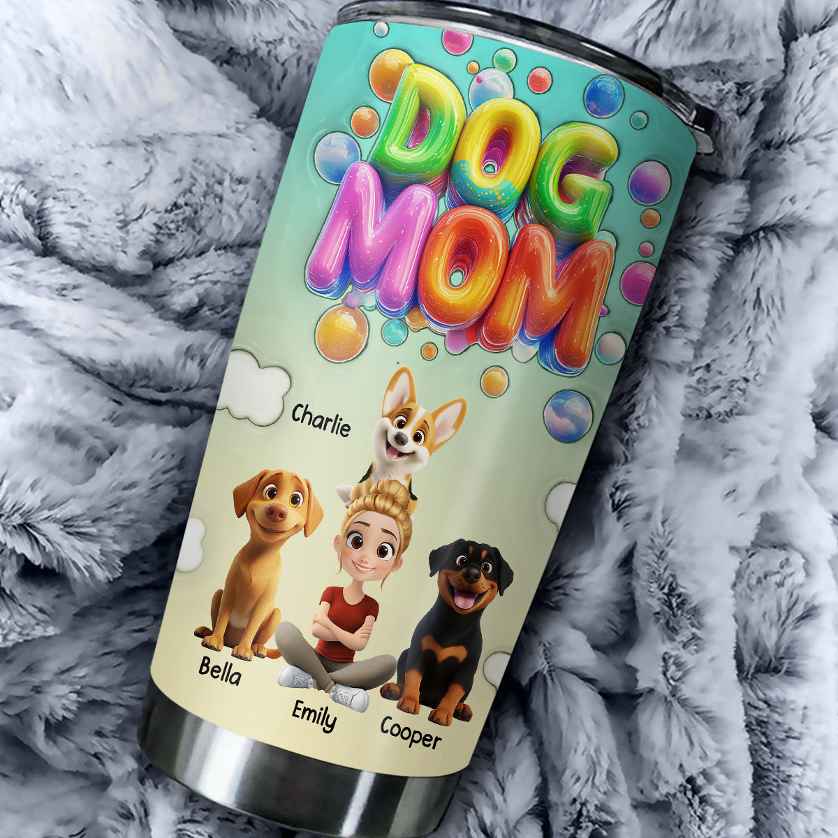 Custom Christmas Birthday Gifts For Dog Mom, Dog Lovers • Puppy Love Moments Cartoonize - Personalized 3D Inflated Effect Tumbler