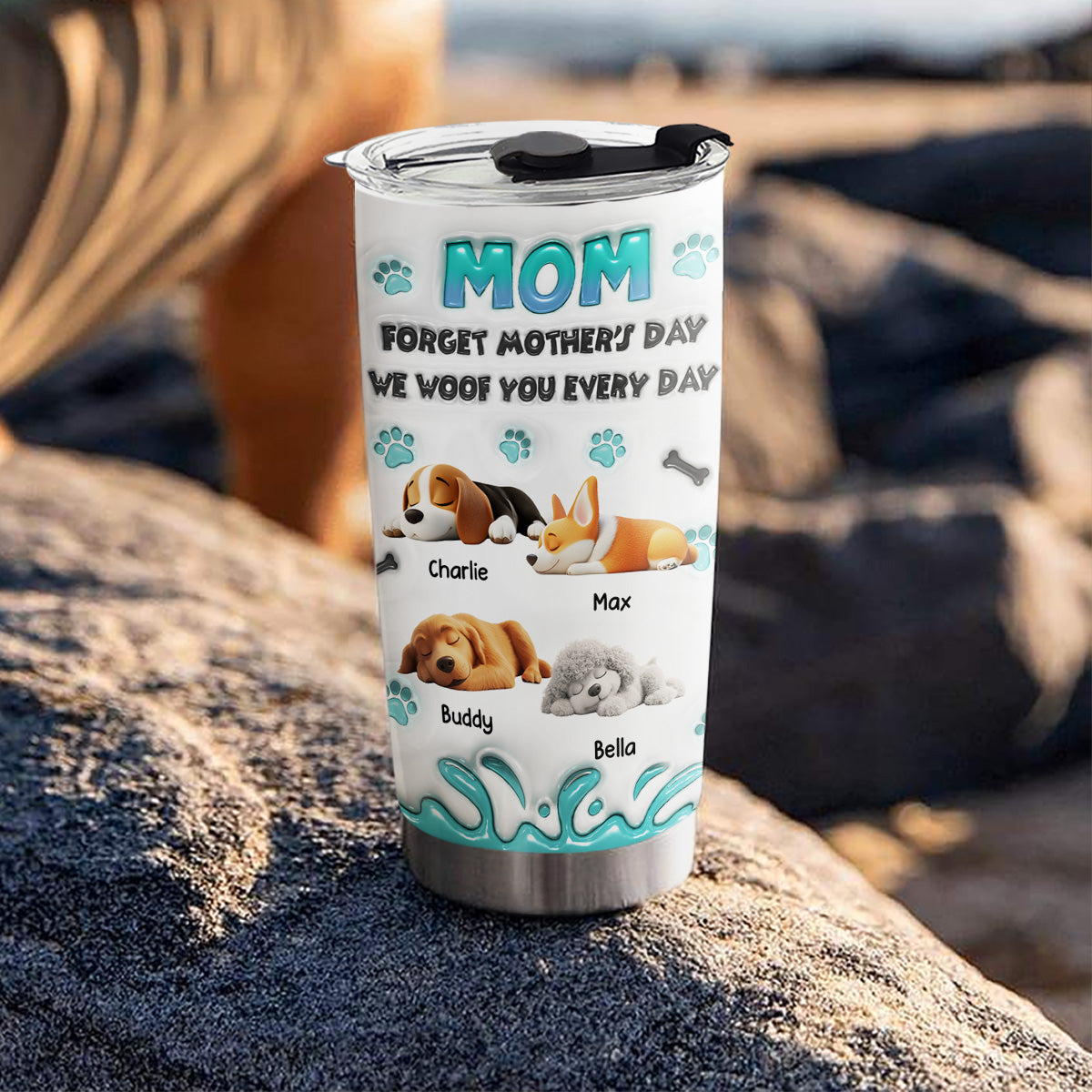 Custom Mother's day Birthday Gifts For Dog Mom, Dog Lovers • I Woof You Every Day - Personalized 3D Inflated Effect Tumbler