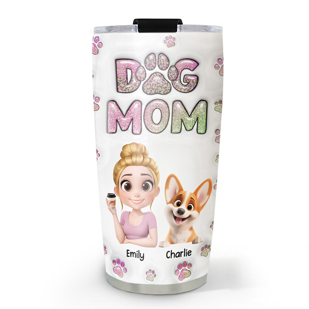 Custom Christmas Birthday Gifts For Dog Mom, Dog Lovers • Dog Mom Lovely Chibi Version 2 - Personalized 3D Inflated Effect Tumbler