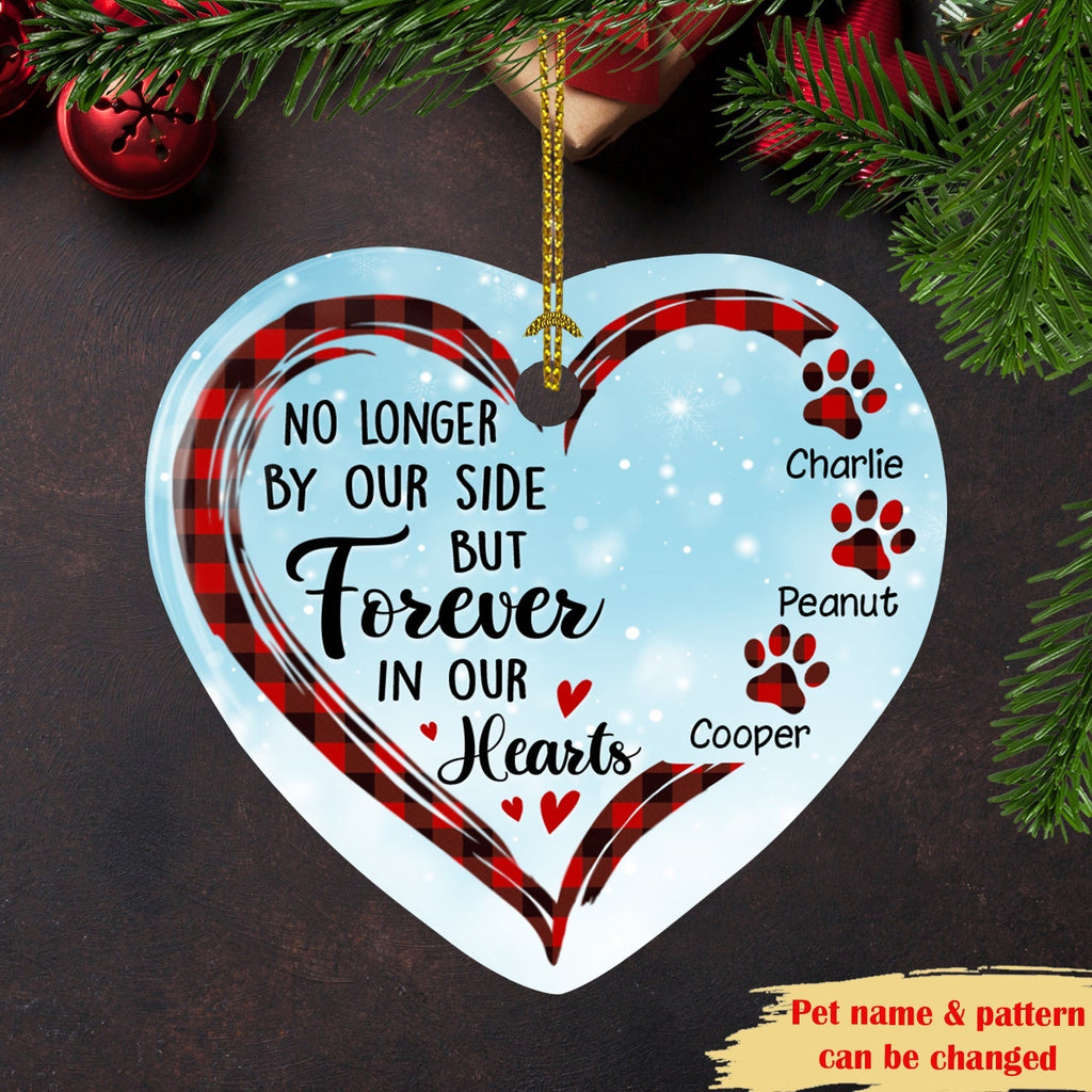 Custom Christmas Memorial Sympathy Gifts For Dogs, Cats • Forever In Our Hearts - Personalized Ceramic Christmas Ornament