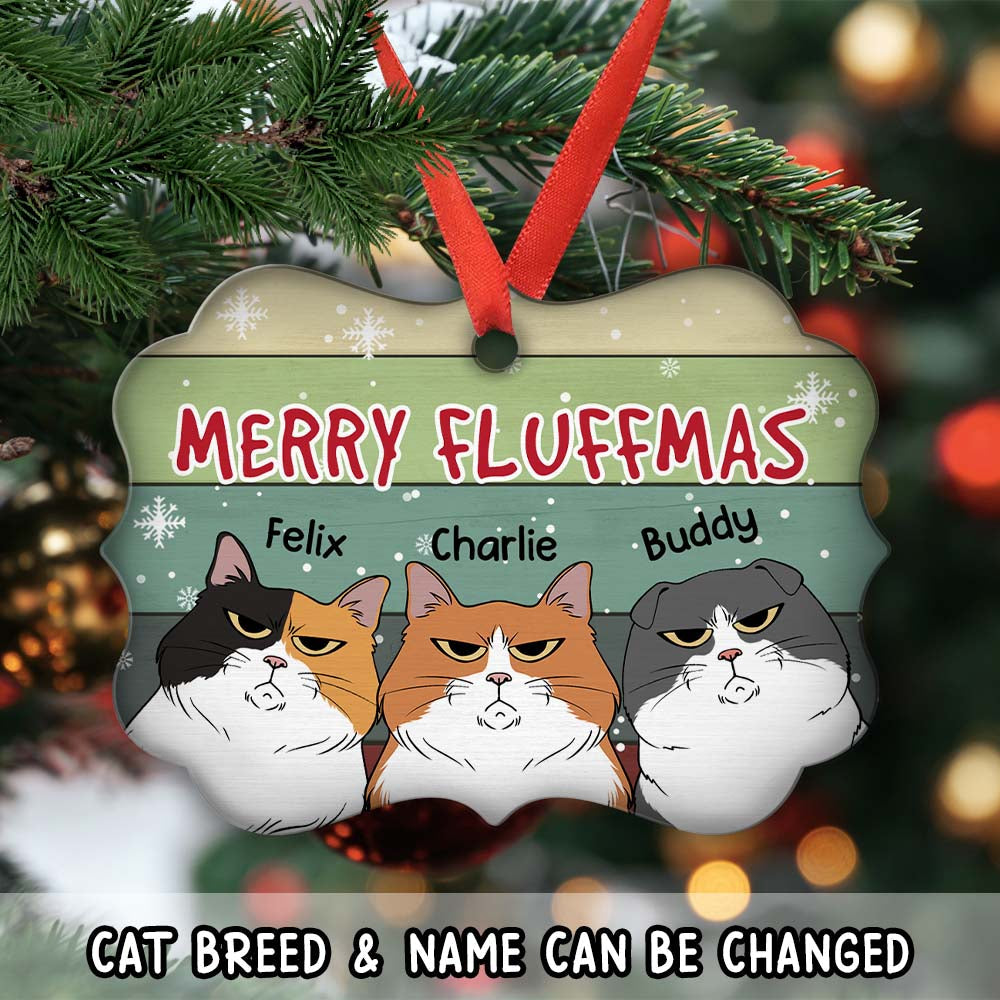 Custom Christmas Decor Home Birthday Gifts For Cat Lovers • Merry Fluffmas - Personalized Aluminum Ornament