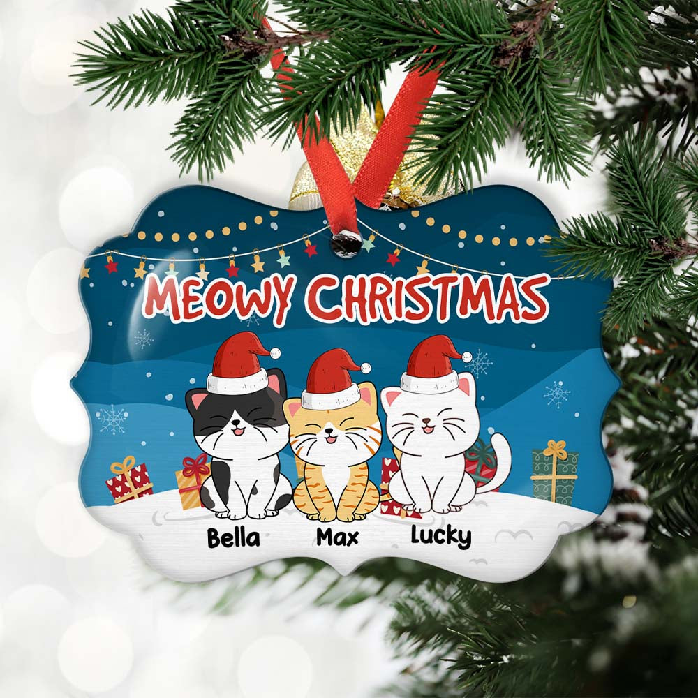 Custom Christmas Decor Home Birthday Gifts For Cat Lovers • Meowy Christmas - Personalized Aluminum Ornament