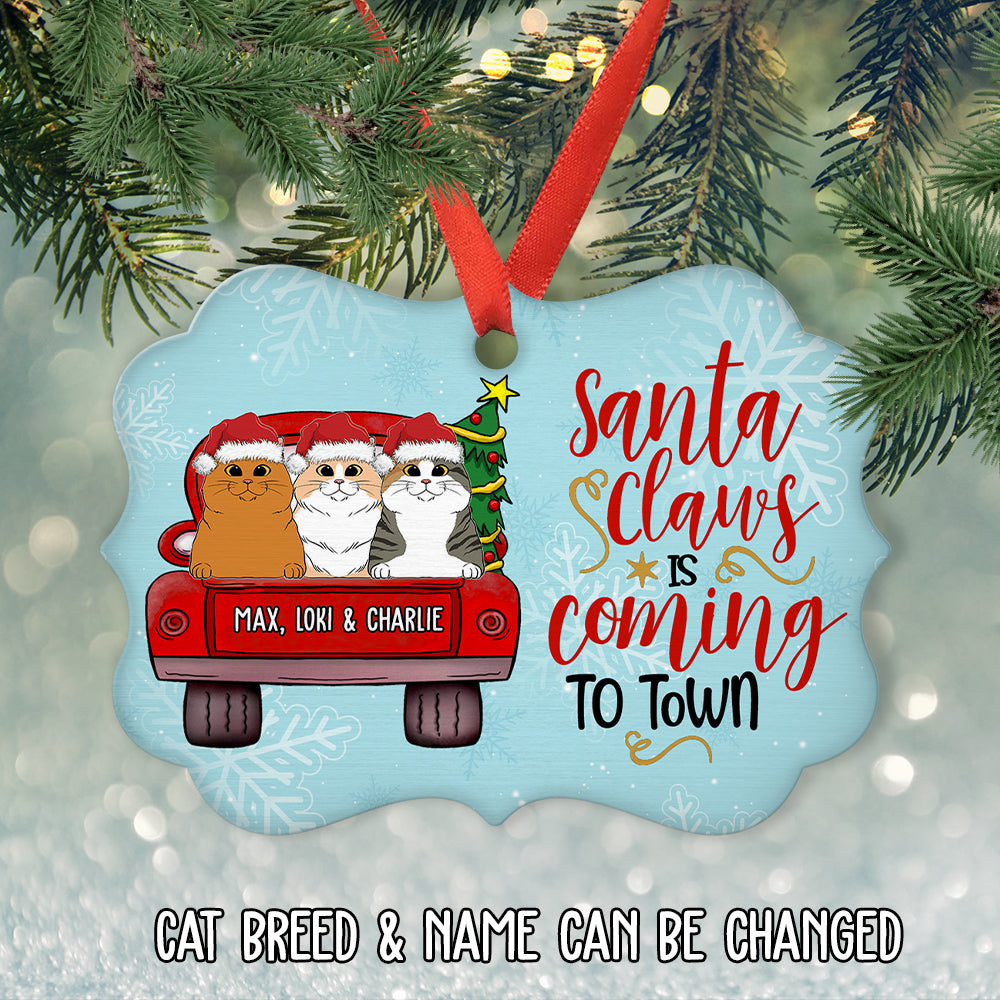 Custom Christmas Decor Home Birthday Gifts For Cat Lovers • Santa Claws - Personalized Aluminum Ornament