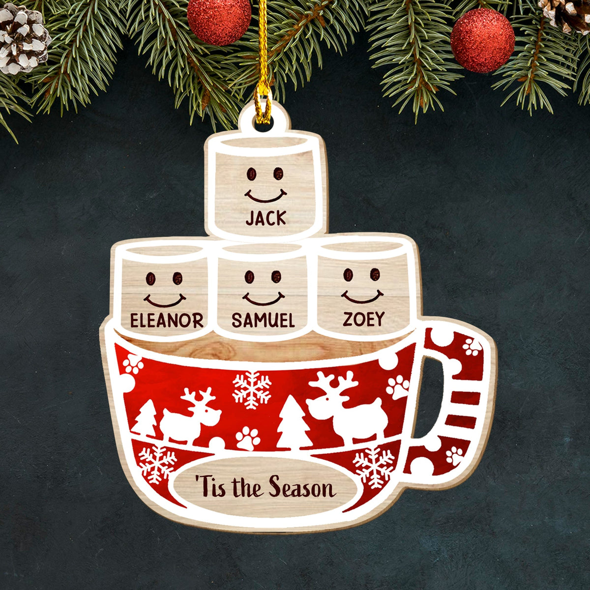 Tis The Season - Personalized 1-layered Wood Ornament