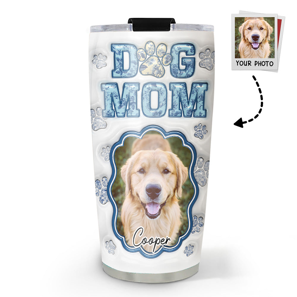 Custom Photo Christmas Birthday Gifts For Dog Mom, Dog Lovers • Paint Me Blue Photo - Personalized 3D Inflated Effect Tumbler