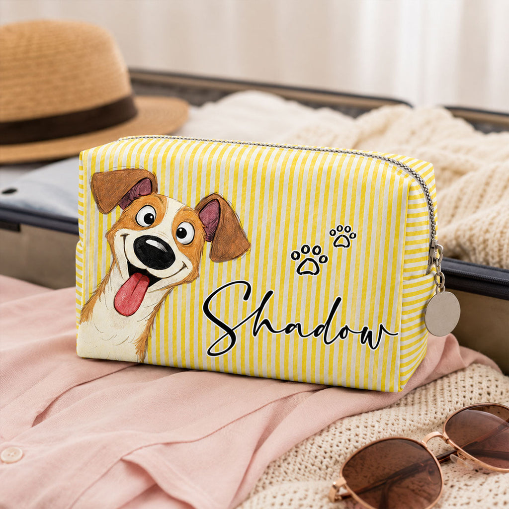 Dogs Make Life Better - Personalized Seersucker Print Makeup Bag
